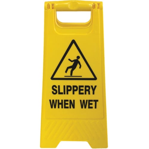 WORKWEAR, SAFETY & CORPORATE CLOTHING SPECIALISTS Floor Stand Yellow - "SLIPPERY WHEN WET"