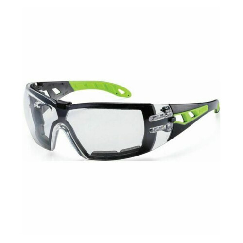 WORKWEAR, SAFETY & CORPORATE CLOTHING SPECIALISTS Pheos w/Foam Guard, Black/Green Arms, Clear HC-AF lens